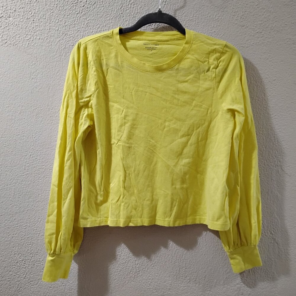 banana Republic-s= cotton knit jersey puff handles long sleeves